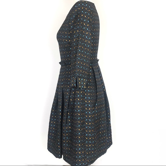 Love & Girl Blue & Gold Geometric Jacquard Dress L - Picture 2 of 14
